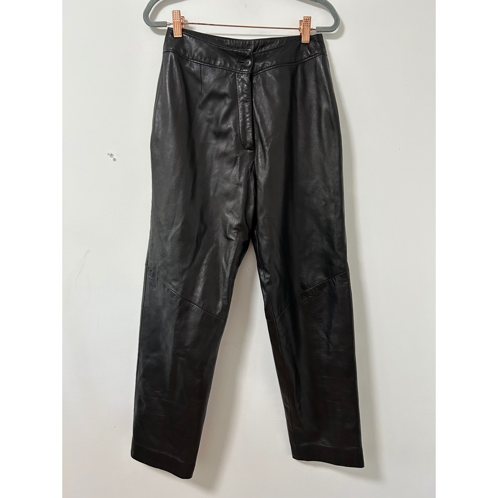 Danier Genuine Leather Trousers Women 10 Black High Waisted Goth Straight Leg
